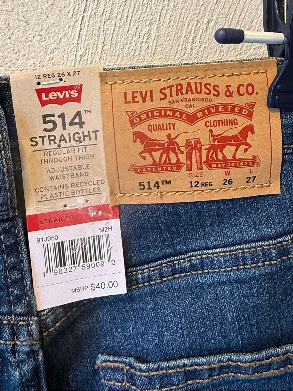 Levi 514 Straight Fit Jeans Boys Sz 12 26x27 NWT Stretch Denim Adjustable Waist - Picture 5 of 5